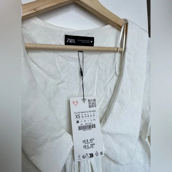 NWT ZARA Voluminous Peter Pan Collar Jacquard Shirt Blouse XS - Picture 5 of 7